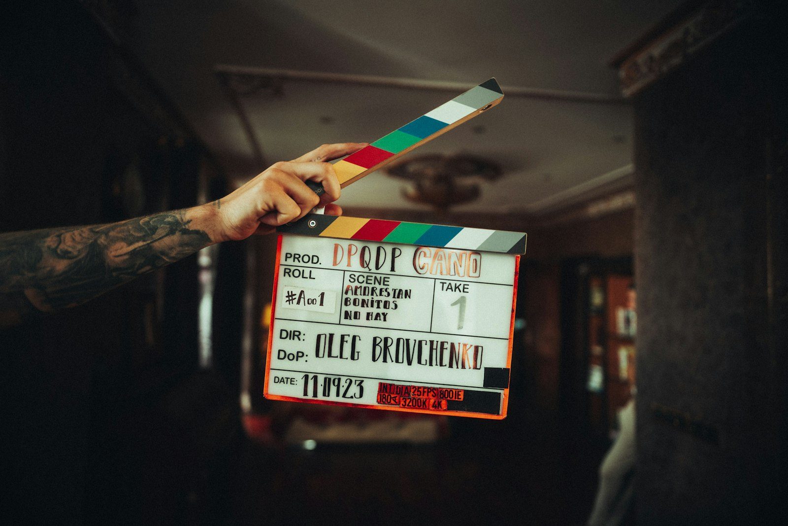 Film clapperboard on set